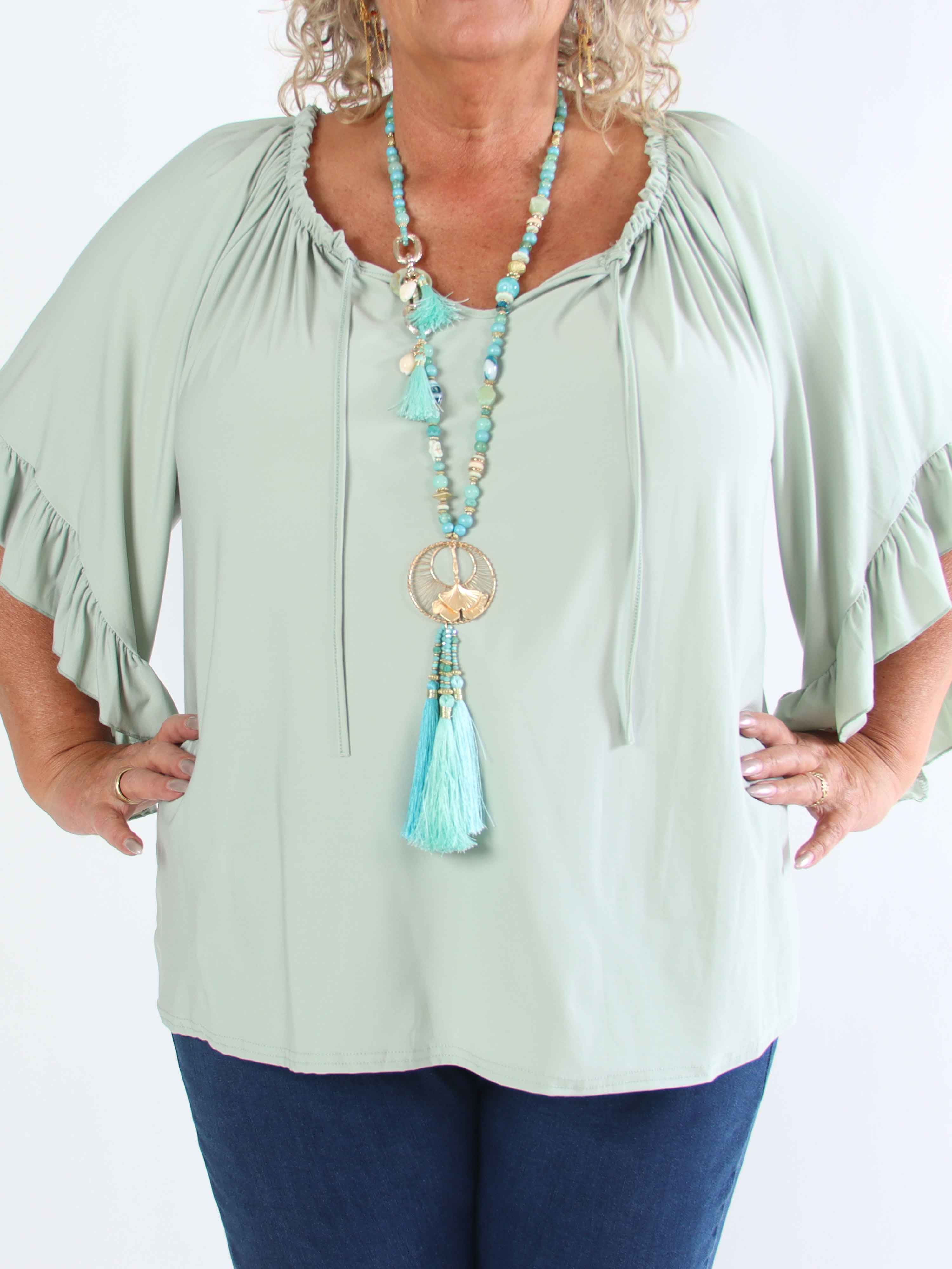 Anneli - Söt elastisk plus size tunika med volangärmar